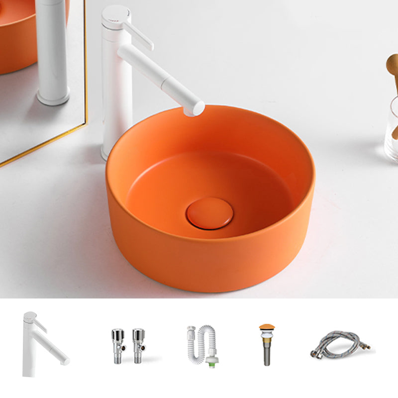 Round White and Orange Trough Bathroom Sink Porcelain Trough Bathroom Sink