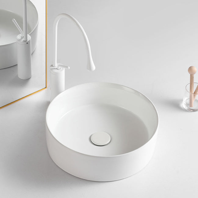 Round White and Orange Trough Bathroom Sink Porcelain Trough Bathroom Sink