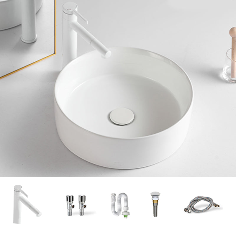 Round White and Orange Trough Bathroom Sink Porcelain Trough Bathroom Sink