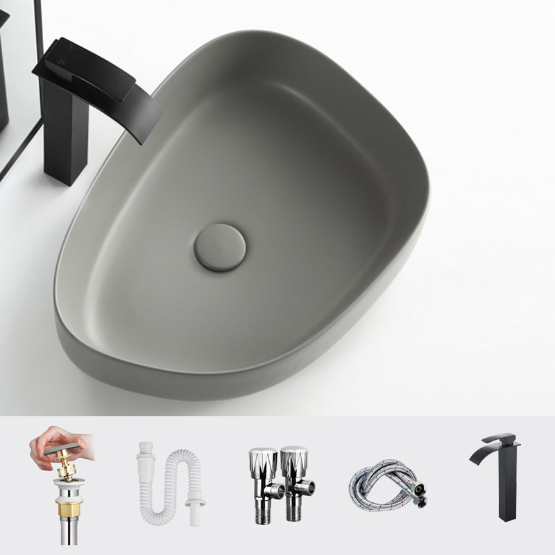 Modern Vessel Bathroom Sink Porcelain Specialty Shut-Off Valve Included Basin Sink