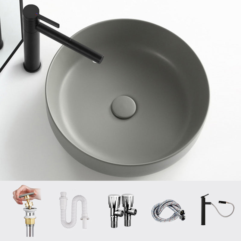 Modern Vessel Bathroom Sink Porcelain Specialty Shut-Off Valve Included Basin Sink