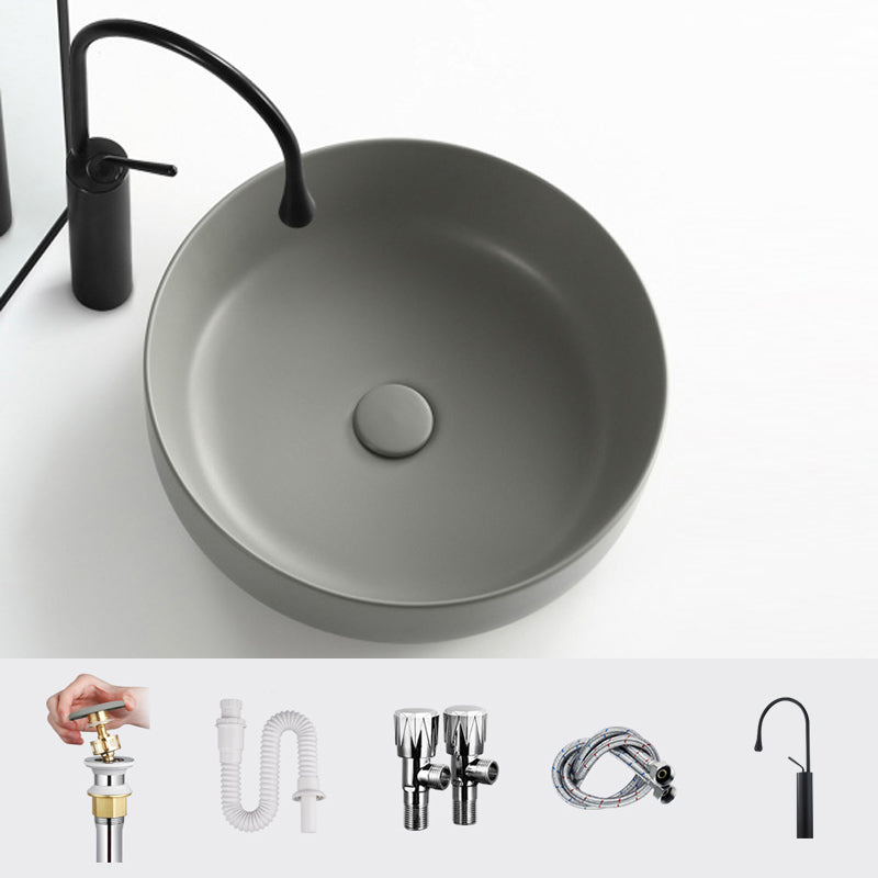 Modern Vessel Bathroom Sink Porcelain Specialty Shut-Off Valve Included Basin Sink