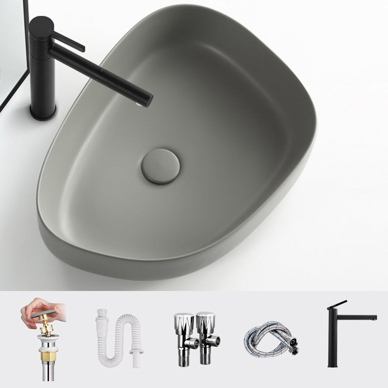 Modern Vessel Bathroom Sink Porcelain Specialty Shut-Off Valve Included Basin Sink
