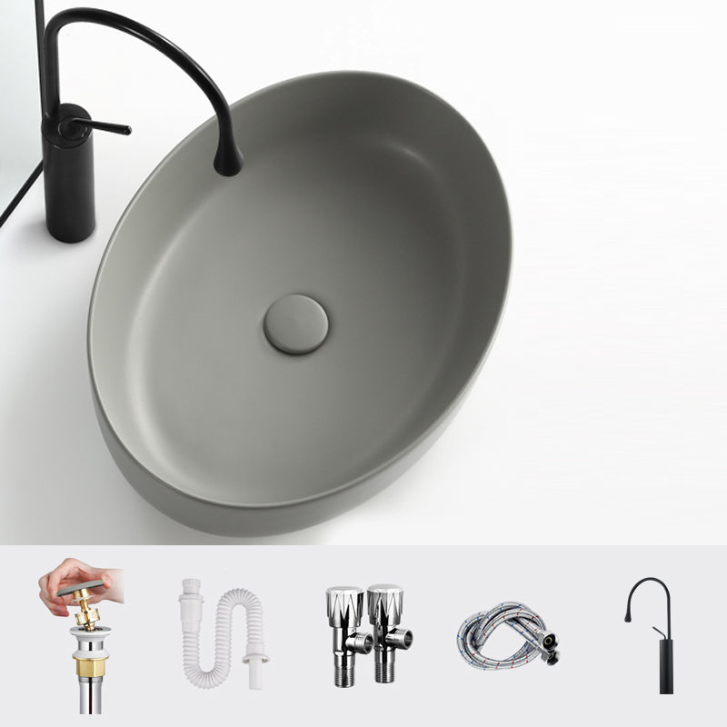 Modern Vessel Bathroom Sink Porcelain Specialty Shut-Off Valve Included Basin Sink