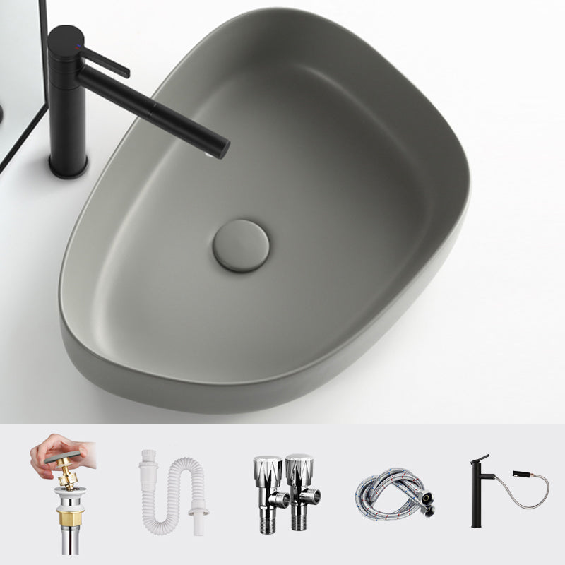 Modern Vessel Bathroom Sink Porcelain Specialty Shut-Off Valve Included Basin Sink