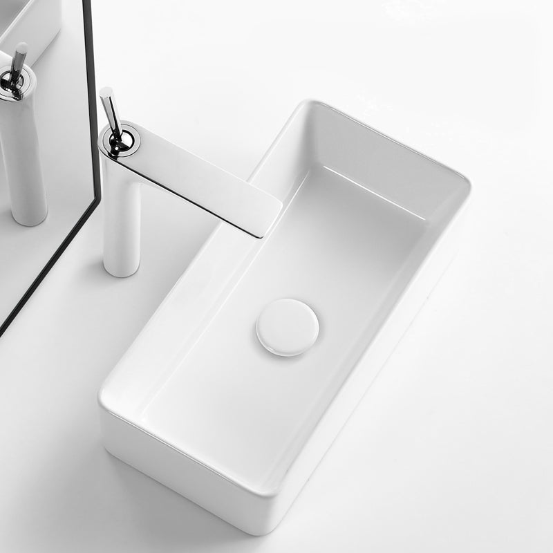 Modern Vessel Bathroom Sink Square Porcelain with Pop-Up Drain Wash Stand
