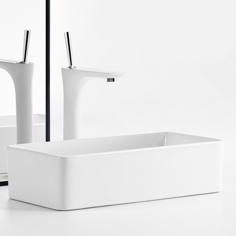 Modern Vessel Bathroom Sink Square Porcelain with Pop-Up Drain Wash Stand
