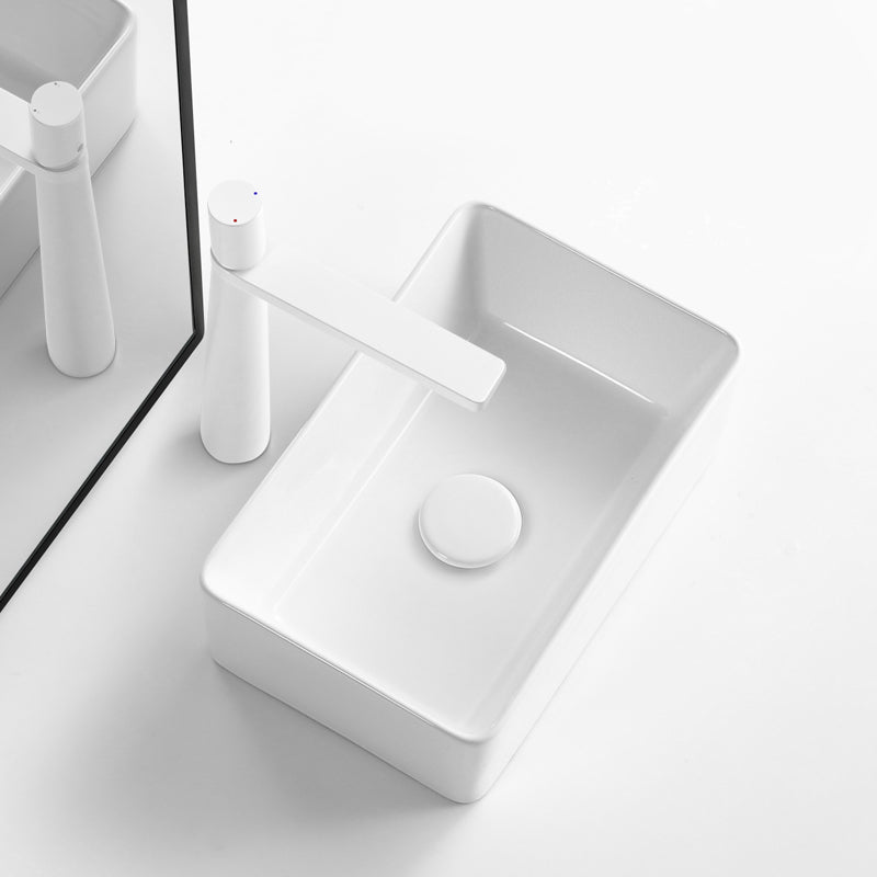 Modern Vessel Bathroom Sink Square Porcelain with Pop-Up Drain Wash Stand