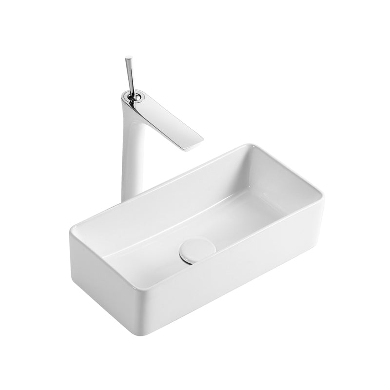 Modern Vessel Bathroom Sink Square Porcelain with Pop-Up Drain Wash Stand