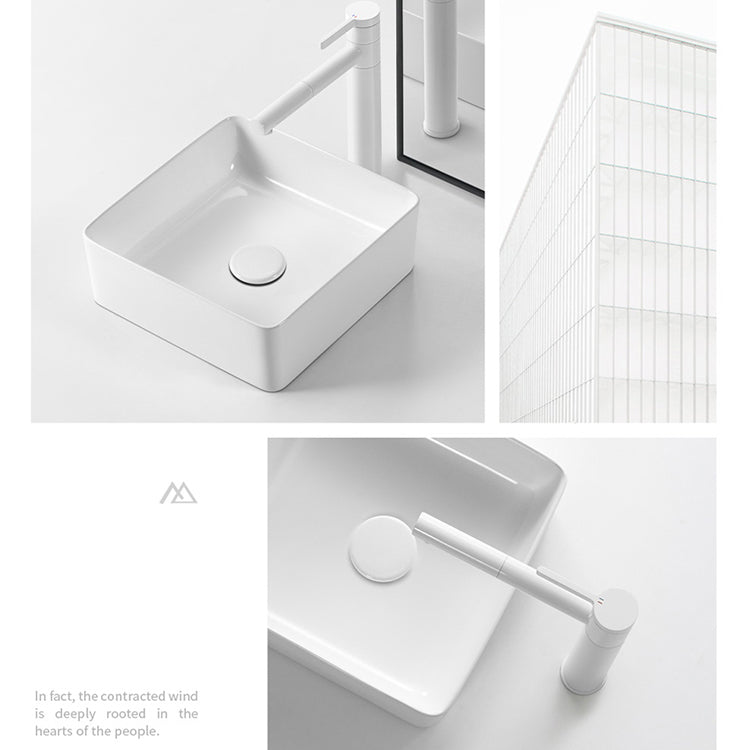 Modern Vessel Bathroom Sink Square Porcelain with Pop-Up Drain Wash Stand