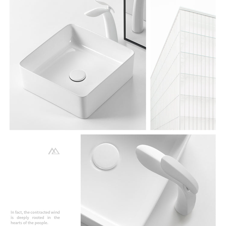 Modern Vessel Bathroom Sink Square Porcelain with Pop-Up Drain Wash Stand