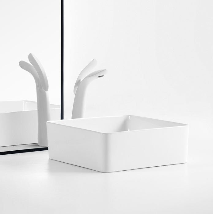 Modern Vessel Bathroom Sink Square Porcelain with Pop-Up Drain Wash Stand