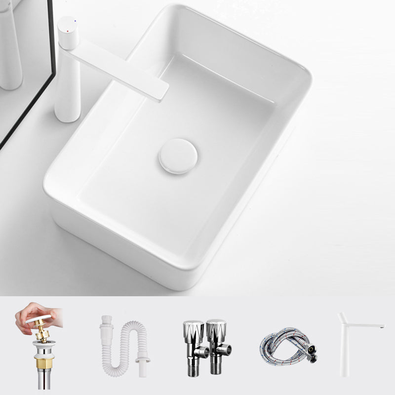 Modern Vessel Bathroom Sink Square Porcelain with Pop-Up Drain Wash Stand