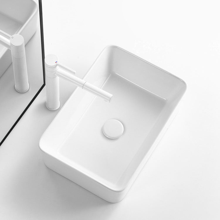 Modern Vessel Bathroom Sink Square Porcelain with Pop-Up Drain Wash Stand