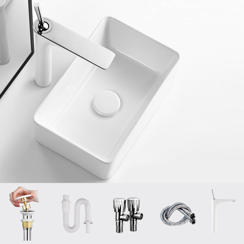 Modern Vessel Bathroom Sink Square Porcelain with Pop-Up Drain Wash Stand