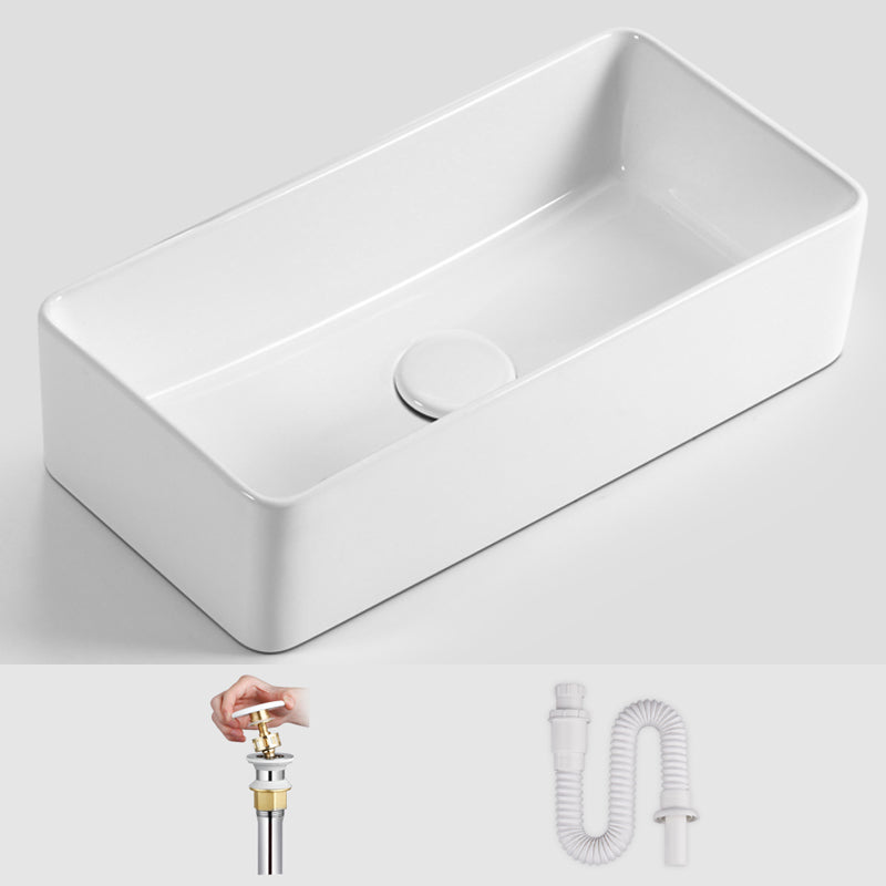 Modern Vessel Bathroom Sink Square Porcelain with Pop-Up Drain Wash Stand