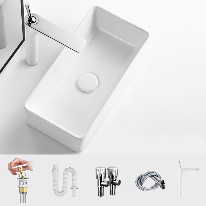 Modern Vessel Bathroom Sink Square Porcelain with Pop-Up Drain Wash Stand