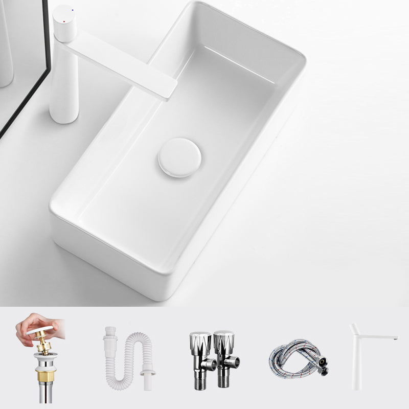 Modern Vessel Bathroom Sink Square Porcelain with Pop-Up Drain Wash Stand