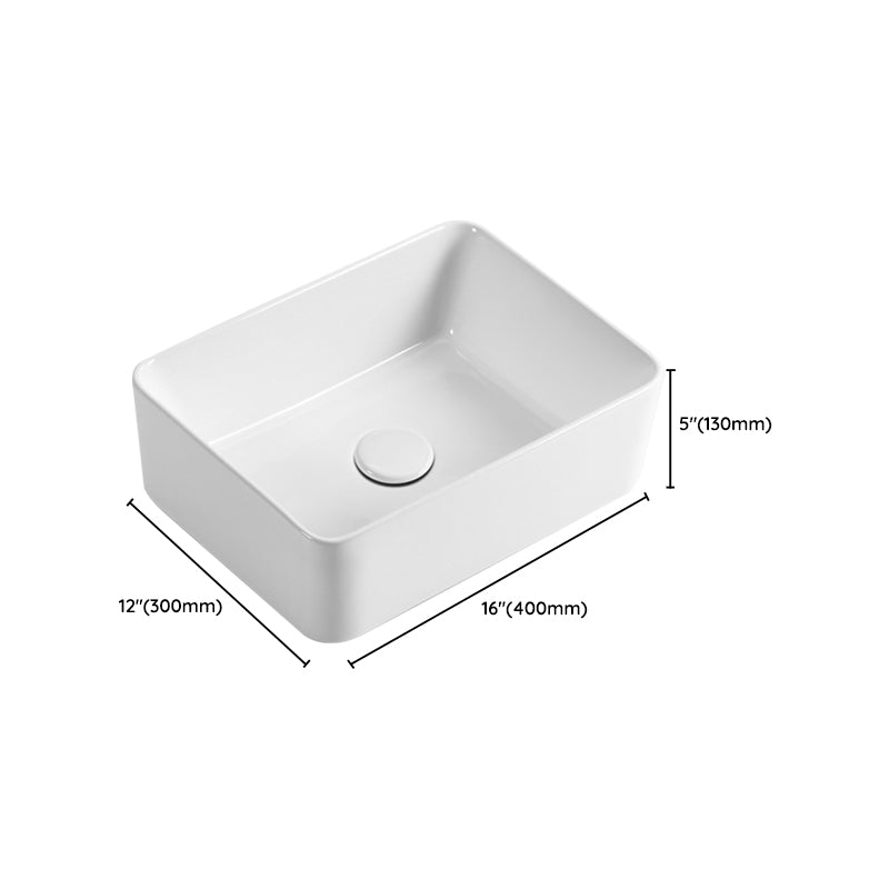 Modern Vessel Bathroom Sink Square Porcelain with Pop-Up Drain Wash Stand