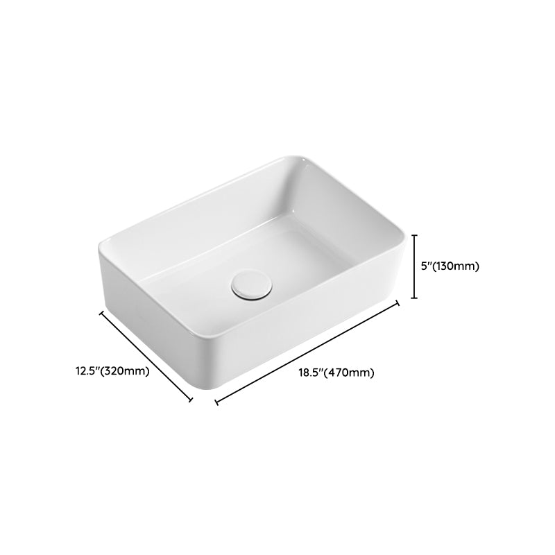Modern Vessel Bathroom Sink Square Porcelain with Pop-Up Drain Wash Stand