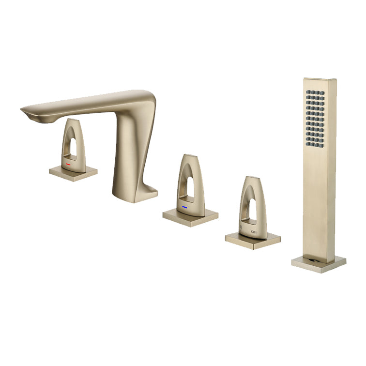 Contemporary Deck Mounted Metal Freestanding Tub Filler Three Handles Freestanding Faucet