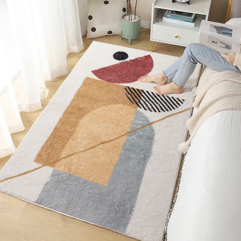 Beige Nordic Rug Polyester Color Piece Rug Stain Resistant Rug for Living Room
