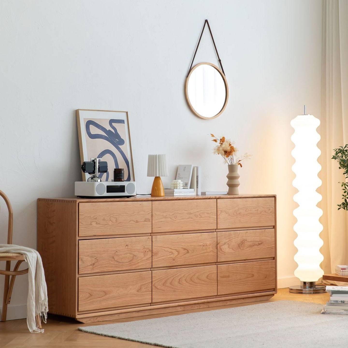 Ultra-Modern Double Dresser Solid Pine Horizontal Storage Chest Dresser for Bedroom