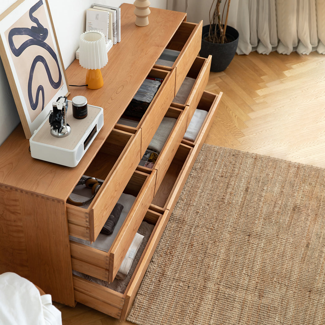 Ultra-Modern Double Dresser Solid Pine Horizontal Storage Chest Dresser for Bedroom