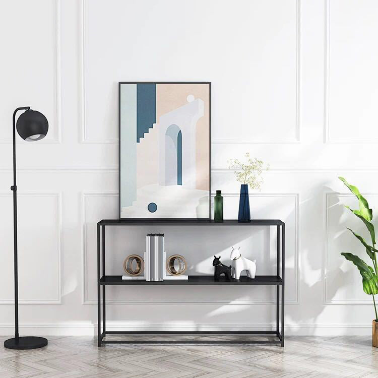 Modern 9.84" W Console Table Iron Frame Base Accent Table with Shelves