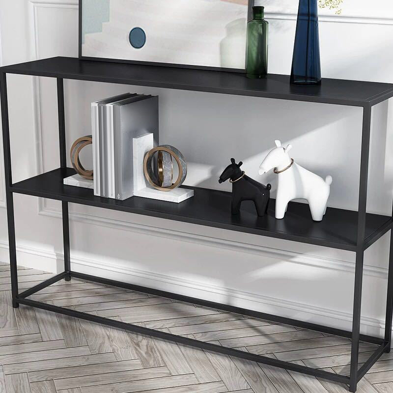 Modern 9.84" W Console Table Iron Frame Base Accent Table with Shelves