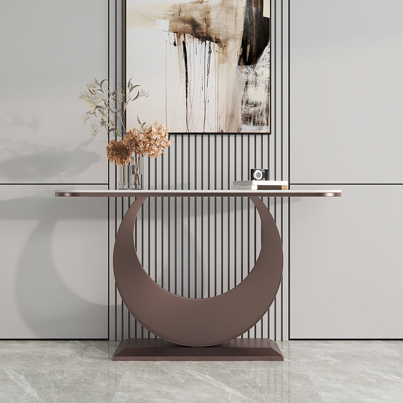 Contemporary Console Table Antique Finish Half Moon Console Sofa Table