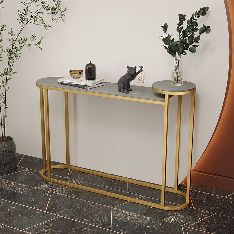 Glam Stone Console Table Golden Iron Console Sofa Table for Hall