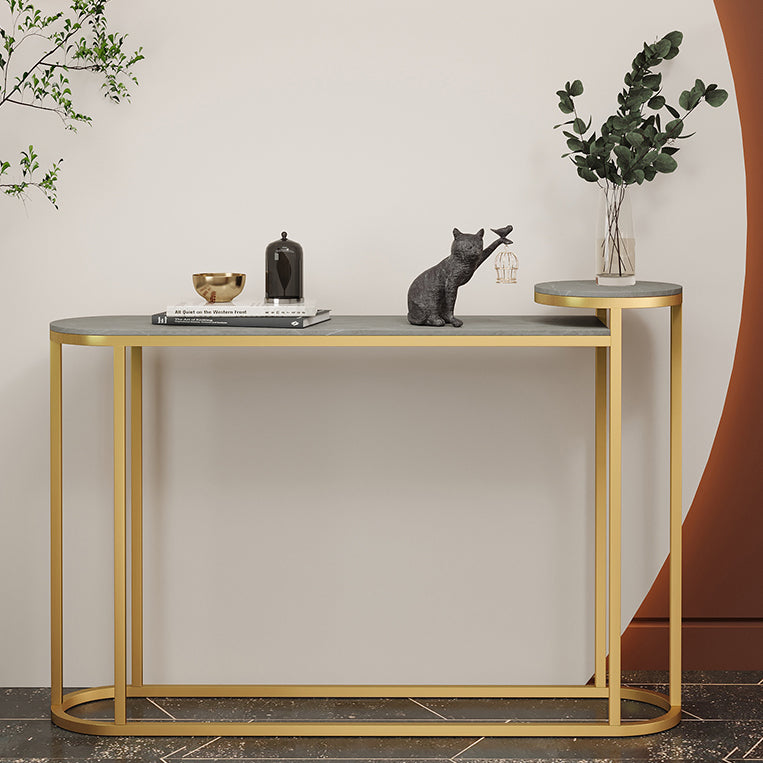 Glam Stone Console Table Golden Iron Console Sofa Table for Hall