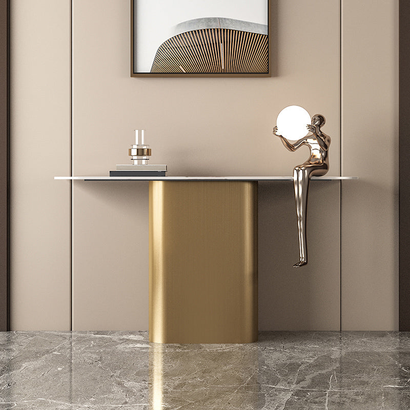 Contemporary Console Accent Table Antique Finish Half Moon Console Table
