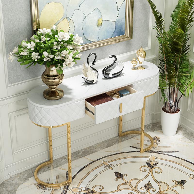 Glam Marble Console Table Golden Iron Console Sofa Table for Hall