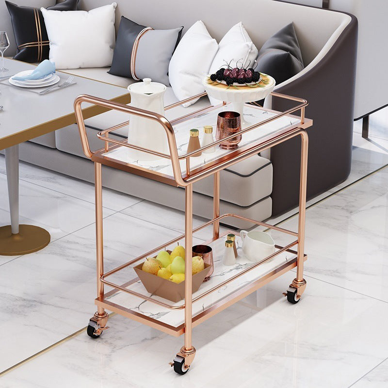 Modern Home Dining Prep Table Rolling Metal Open Storage Prep Table