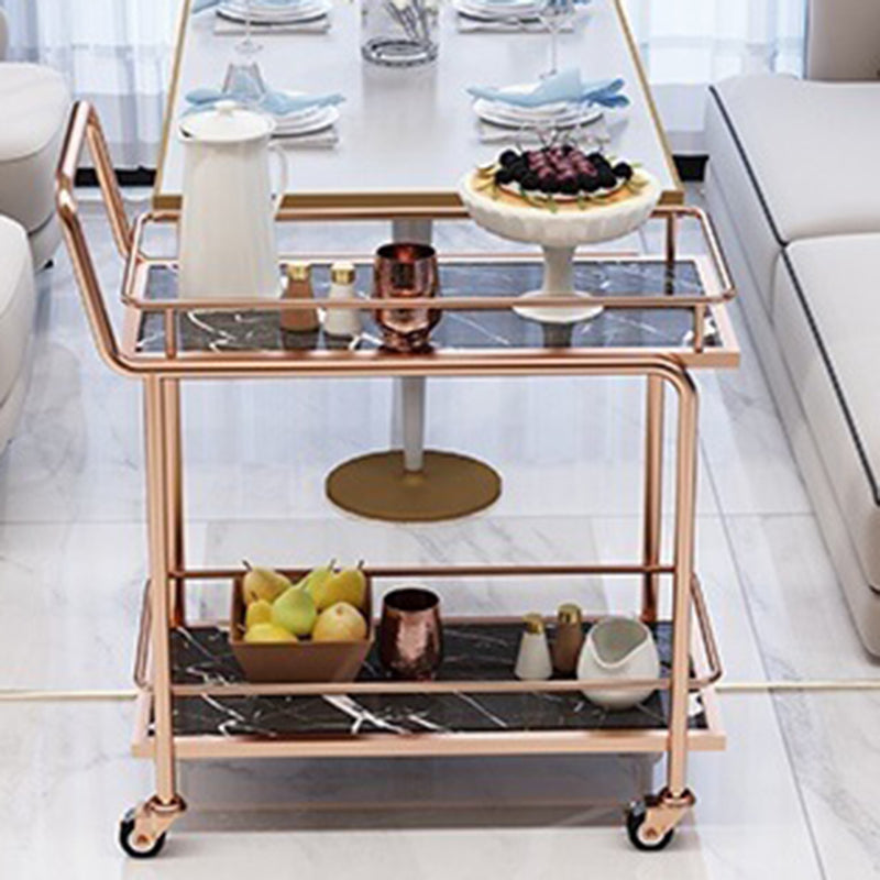 Modern Home Dining Prep Table Rolling Metal Open Storage Prep Table