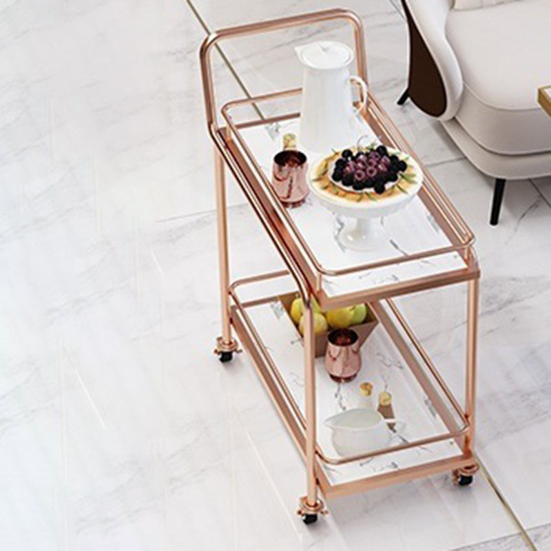 Modern Home Dining Prep Table Rolling Metal Open Storage Prep Table