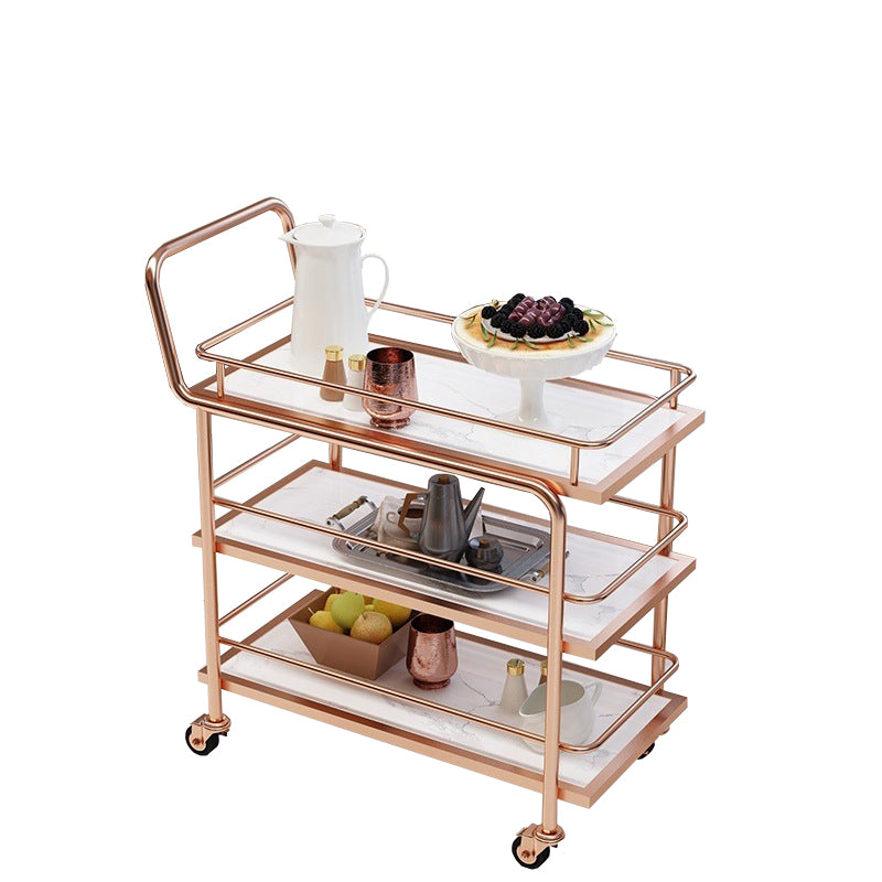 Modern Home Dining Prep Table Rolling Metal Open Storage Prep Table