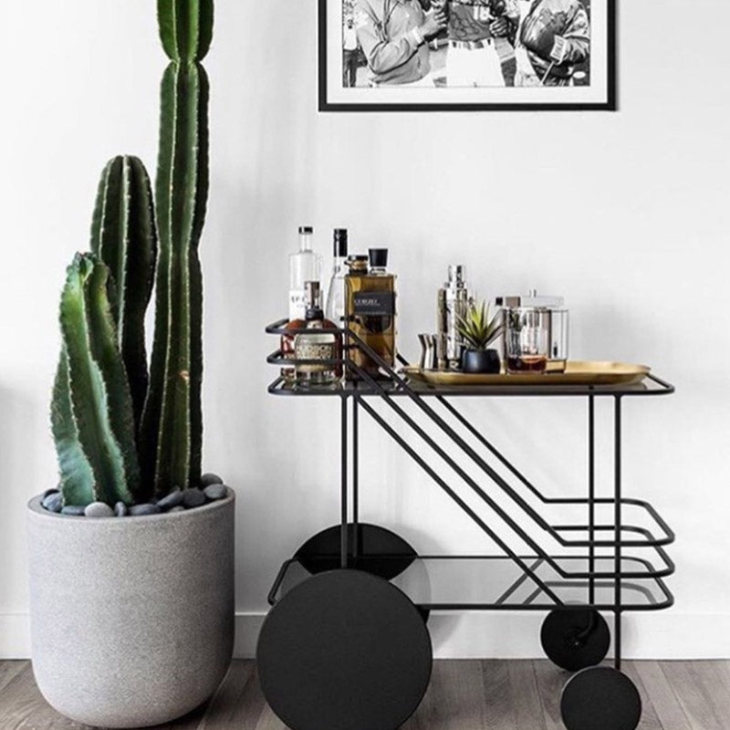 Modern Rectangular Glass Prep Table Home Dining Prep Table with Wheels