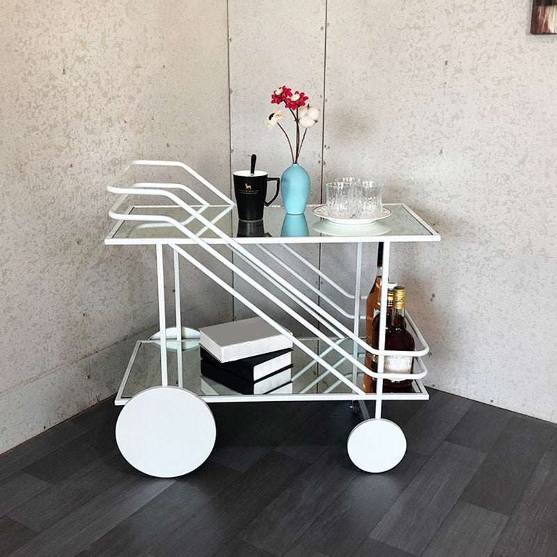 Modern Rectangular Glass Prep Table Home Dining Prep Table with Wheels