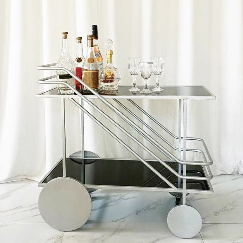 Modern Rectangular Glass Prep Table Home Dining Prep Table with Wheels