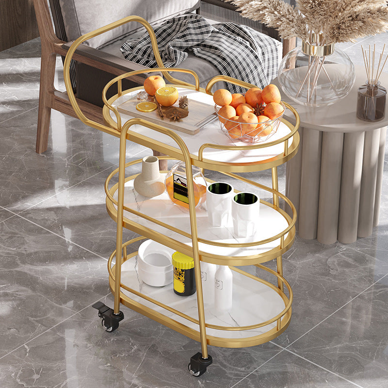 Home Dining Modern Prep Table Oval Locking Wheels Prep Table
