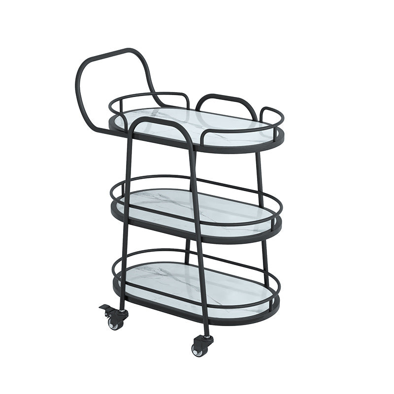 Home Dining Modern Prep Table Oval Locking Wheels Prep Table