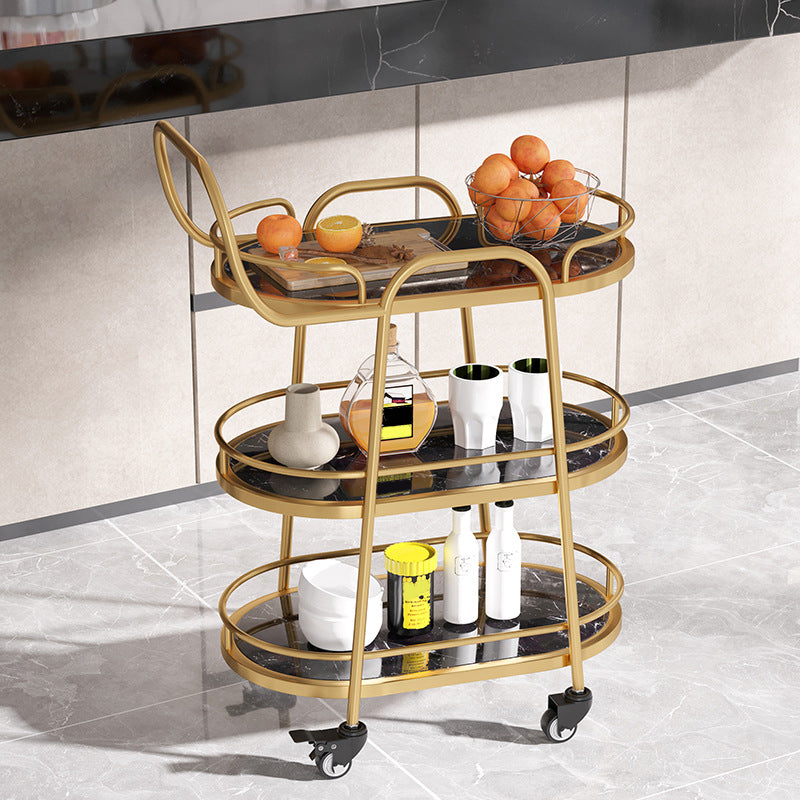 Home Dining Modern Prep Table Oval Locking Wheels Prep Table