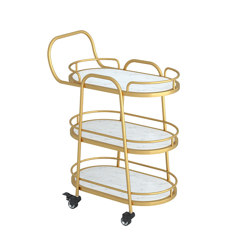 Home Dining Modern Prep Table Oval Locking Wheels Prep Table