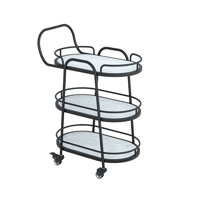 Home Dining Modern Prep Table Oval Locking Wheels Prep Table