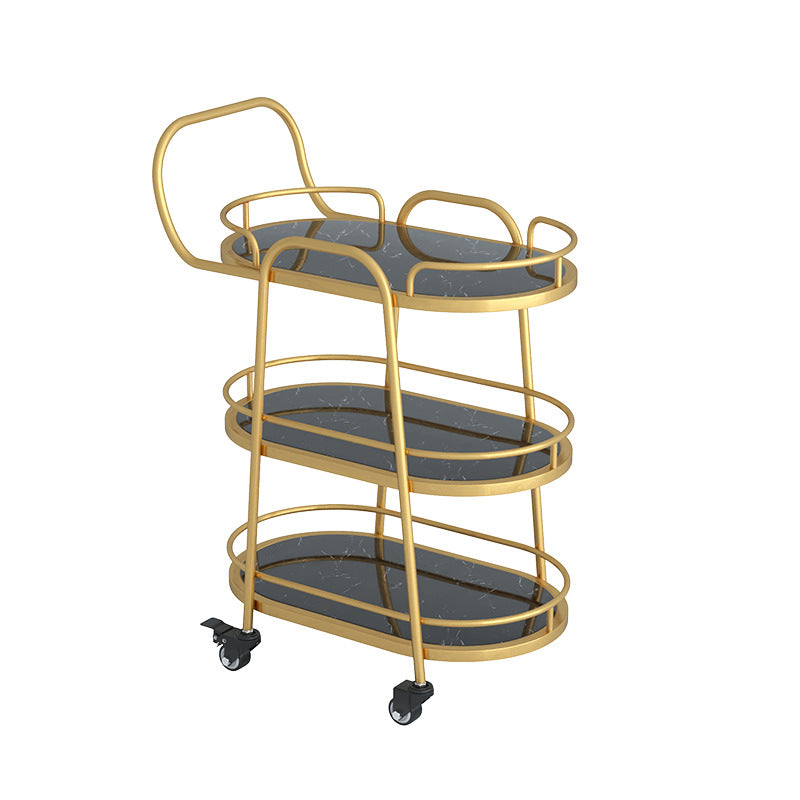 Home Dining Modern Prep Table Oval Locking Wheels Prep Table