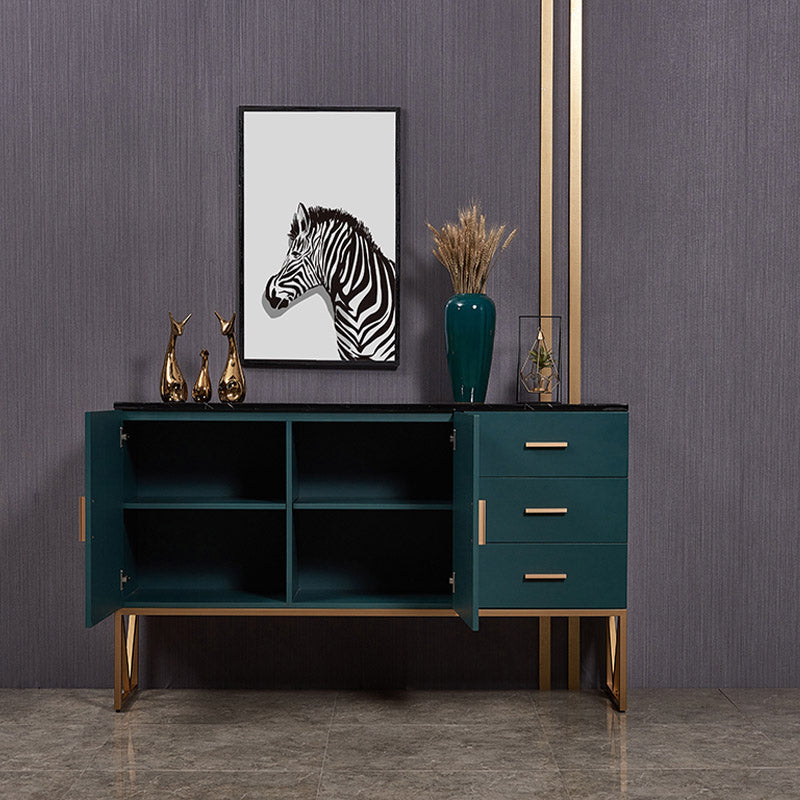 Faux Marble Green Dining Server with Drawers Modern Dining Buffet