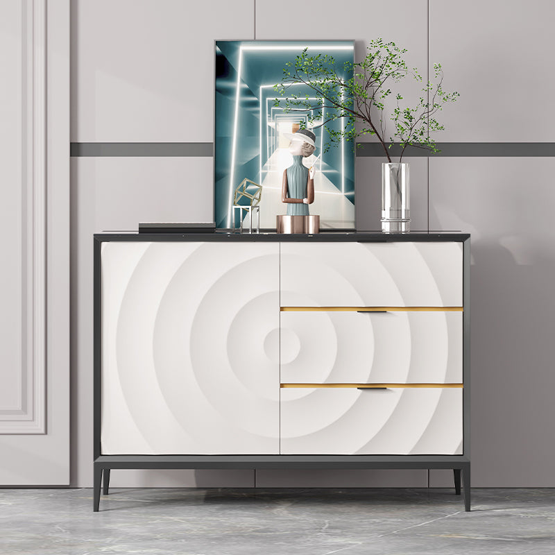 Stone and Wood Dining Server with Drawers Modern Sideboard Table